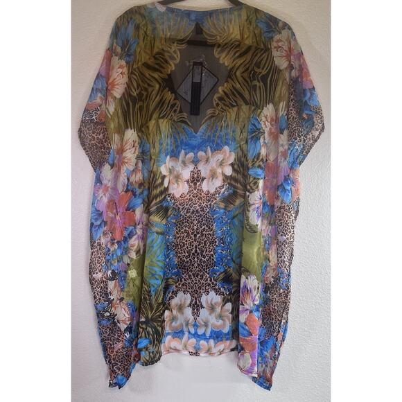 NWT Club Z Collection Large Swim Cover Up Kaftan Dress Floral Animal Beaded - Picture 6 of 10